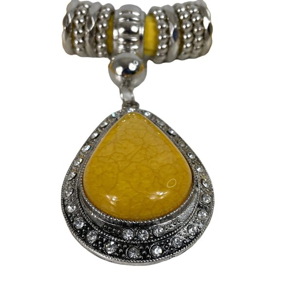 Womens Yellow & Silver Resin Pendant Shawl Scarf Necklace w/Beaded Fringe - Picture 4 of 10